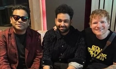 A R Rahman and his son A R Ameen met British musician Ed Sheeran (Image/X) 