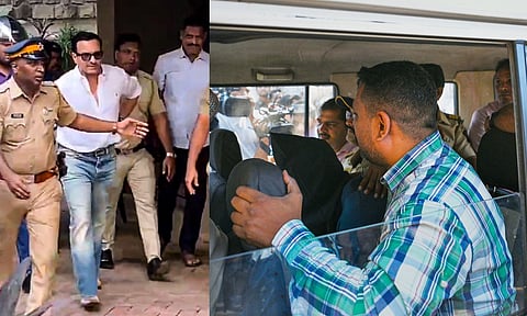 Bollywood actor Saif Ali Khan at his residence after he was discharged from Lilavati Hospital (PTI)