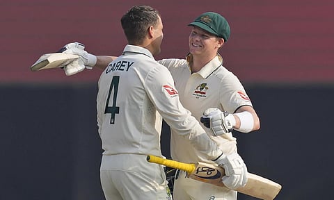 Steven Smith celebrates his century during day two of the second test (AP) 