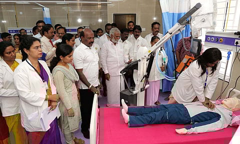 Health Minister Ma Subramanian and Minister for HR&CE PK Sekarbabu handed over a cheque of Rs 84.17 crore to TN Medical Services Corporation (X)