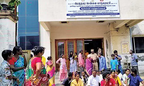 Residents of Kannagi Nagar protested in front of an Urban Primary Health Centre 