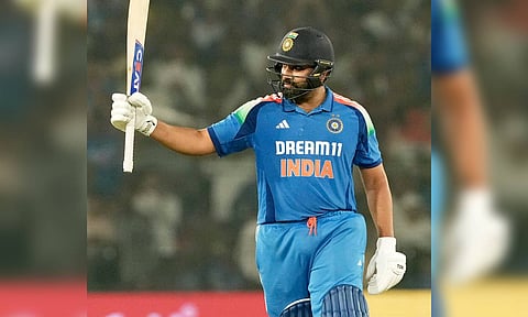 Rohit Sharma celebrates after scoring a ton against England (PTI)