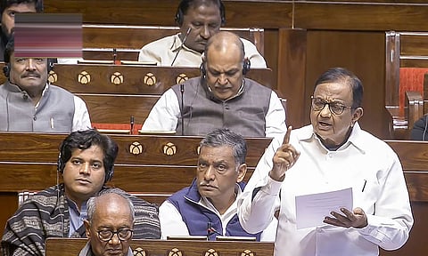 Congress MP P Chidambaram speaks in the Rajya Sabha during the Budget session of Parliament, in New Delhi (PTI)