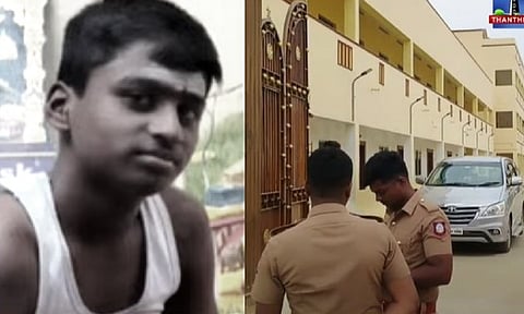 Deceased boy Saravanan; Police officials at the spot (Thanthi TV)