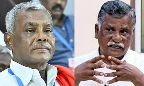 CPM state secretary P Shanmugam and CPI state secretary R Mutharasan 