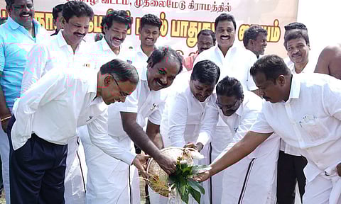 Minister Siva V Meyyanathan lays foundation for the proposed cyclone protection centre in Mayiladuthurai (X)