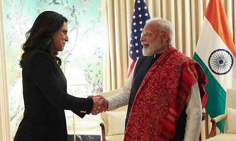 Prime Minister Narendra Modi with USA Director of National Intelligence, Tulsi Gabbard (PTI)