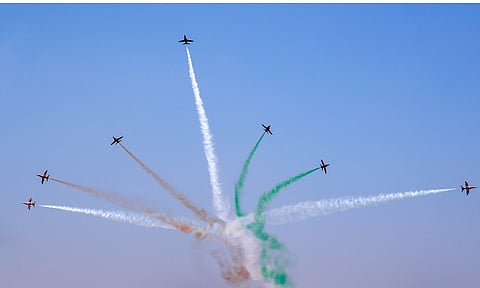  IAF's aerobatic team Surya Kiran performs on the last day of Aero India 2025 (PTI)