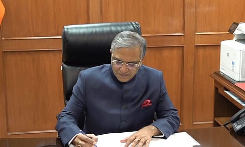 Gyanesh Kumar takes charge as Chief Election Commissioner at his office in Nirvachan Sadan (PTI)