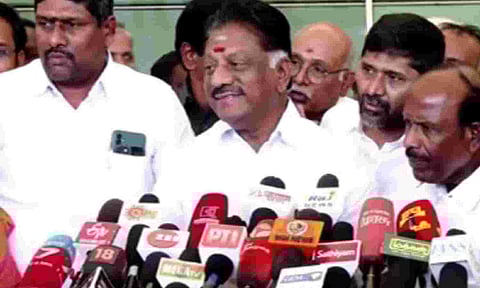  Former chief minister O Panneerselvam addressing the media in Coimbatore.