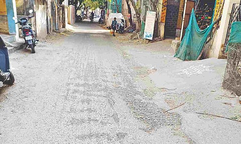 Damaged stretch of Pillaiyar Koil Street in Ekkatuthangal