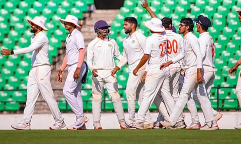 Parth Rekhade celebrates after getting rid of Suryakumar Yadav (PTI)