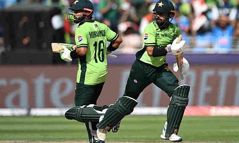 Mohammad Rizwan and Saud Shakeel in action during India game 