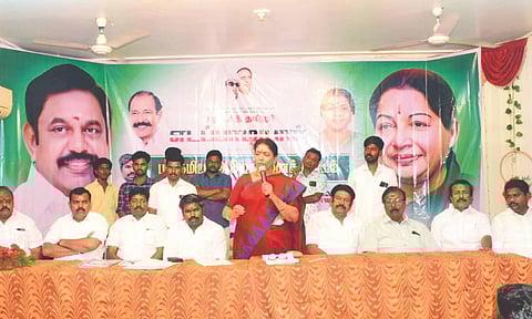Gokula Indira addressing AIADMK workers on Tuesday