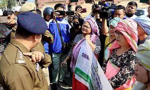 Participants of the peace rally organized by the Federation of Civil Society (FOCS), in Imphal, Saturday, March 8, 2025 (PTI) 