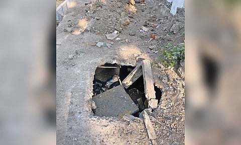 Damaged drain on the pavement along Perambur High Road