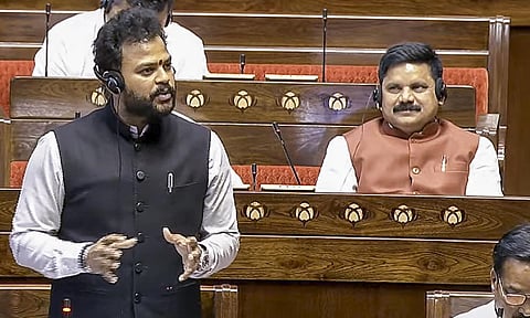 Union Minister Kinjarapu Rammohan Naidu speaks in the Rajya Sabha during the Budget session of Parliament, in New Delhi (PTI) 