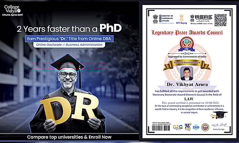 An advertisement offering PhD degree; (R) a certificate issued