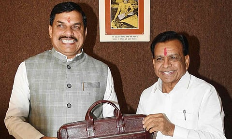 Madhya Pradesh Deputy Chief Minister and Finance Minister Jagdish Devda arrives to present the state Budget 