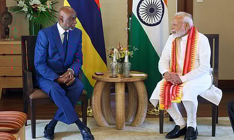 Prime Minister Narendra Modi and Mauritius Prime Minister Navinchandra Ramgoolam during a meeting (PTI)