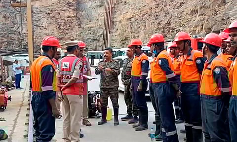 Rescue operation underway to locate workers trapped inside the partially collapsed Srisailam Left Bank Canal (SLBC) project tunnel (PTI)