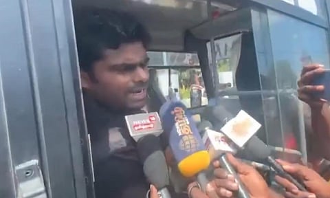 BJP Tamil Nadu president K Annamalai and many functionaries were detained here on Monday by the police (PTI) 