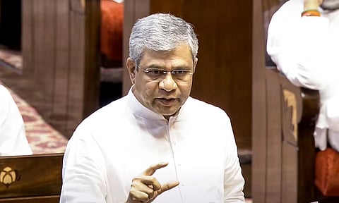 Union Railways Minister Ashwini Vaishnaw speaks in the Rajya Sabha during the Budget session of Parliament (PTI)