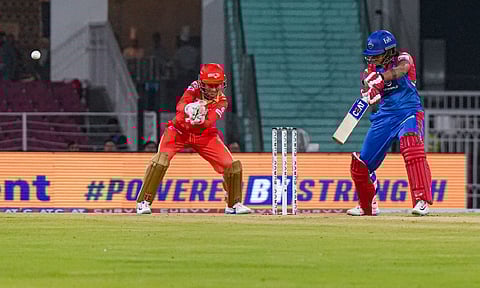 Delhi Capitals' batter Shafali Verma plays a shot during the Women's Premier League (WPL) 2025 cricket match between Delhi Capitals and Gujarat Giants (PTI)