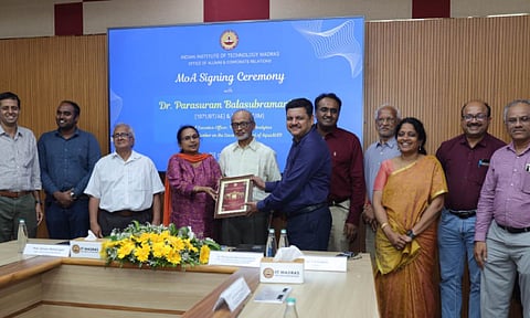 IIT Madras' alumnus Dr. Parasuram Balasubramanian with IIT officials during an event on campus