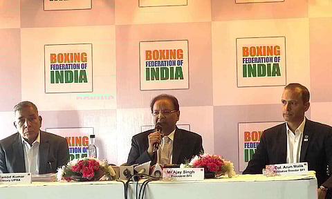 Incumbent BFI chief Ajay Singh speaks during press conference