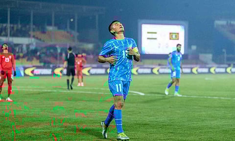 Sunil Chhetri celebrates after scoring his goal