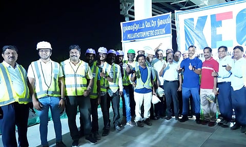 CMRL workers at the trial run of Mullaithottam station