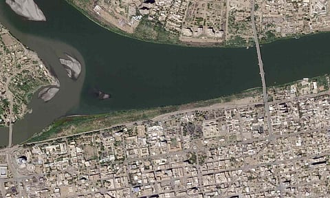 This satellite picture from Planet Labs PBC shows the Republican Palace, center, in Khartoum