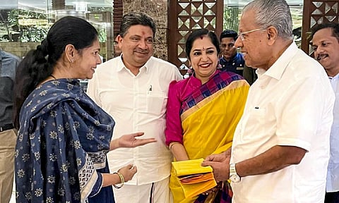 The image posted by @KanimozhiDMK via X on March 21, 2025, Kerala Chief Minister Pinarayi Vijayan with DMK MP Kanimozhi Karunanidhi ahead of a meeting of the joint action committee over delimitation, set to be held on March 22.