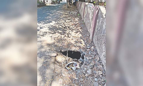 Damaged stormwater drain on main road at Officers Colony in Anna Nagar