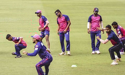 Rajasthan Royals (RR) during a practice session (PTI)