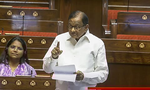 Congress members P Chidambaram speaks in the Rajya Sabha during the Budget session of Parliament (PTI)