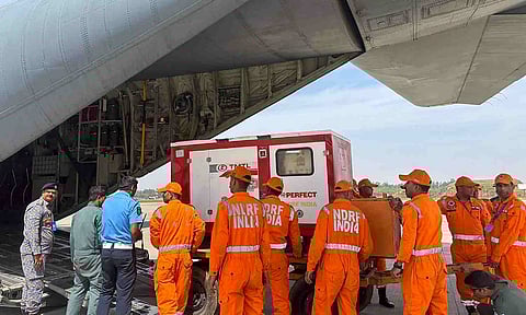 A consignment of relief material being dispatched to earthquake-hit Myanmar, at AFS Hindon, in Ghaziabad, Uttar Pradesh (PTI)