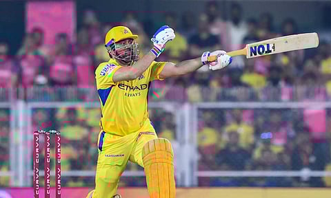 MS Dhoni during the match between CSK vs RR on Sunday (PTI)