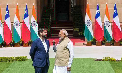 Prime Minister Narendra Modi and Chilean President Gabriel Boric Font (PTI)