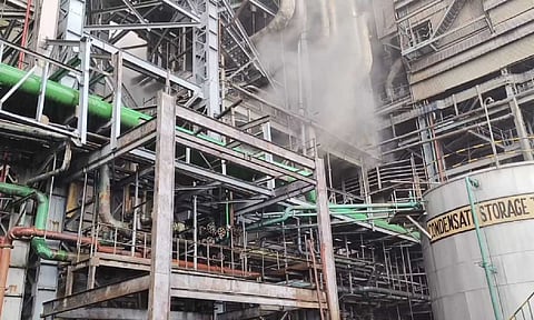 Smoke billowing out from a portion of Tuticorin Thermal Power Station on Sunday after putting out an accidental fire.