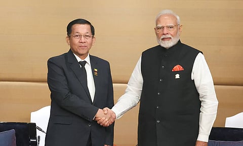 Prime Minister Narendra Modi met Senior General Min Aung Hlaing (X/@narendramodi)