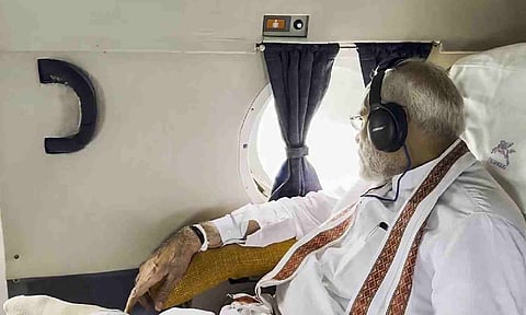 Prime Minister Narendra Modi watches Ram Setu while returning from Sri Lanka.
