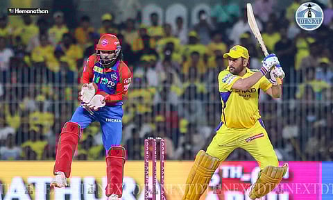 MS Dhoni plays a shot during the IPL match between CSK vs DC (Photo: Hemanathan.M) 