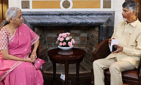Andhra Pradesh Chief Minister N Chandrababu Naidu meets Union Finance Minister Nirmala Sitharaman (PTI) 