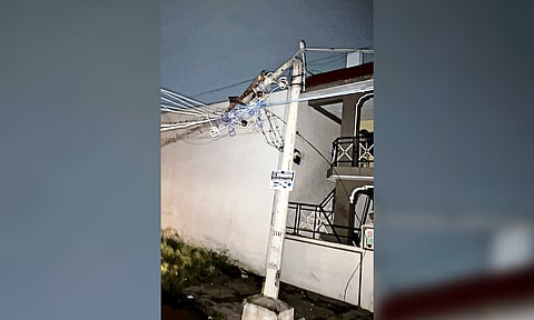 A damaged electric post in Tirupur