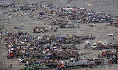 Afghan refugees settle in a camp near the Torkham Pakistan-Afghanistan border, in Torkham, Afghanistan, Nov 3, 2023 (AP) 