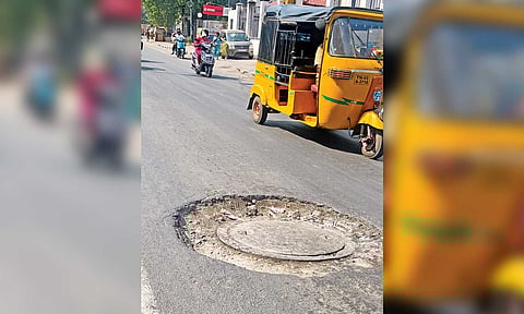 Incomplete work around the manhole on Demellows Road in Choolai poses risk to two-wheelers and other vehicle users