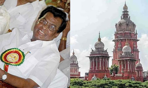 L-R DMK strongman Veerapandi Arumugam (Credit: Wikipedia), a view of Madras HC
