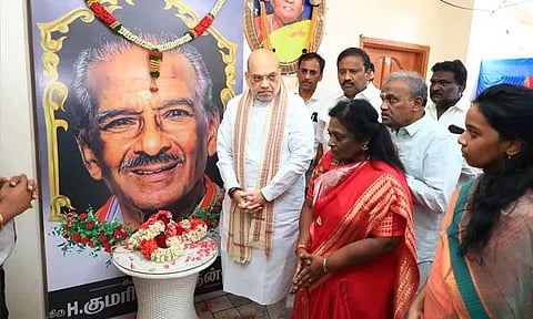 Union Minister Amit Shah visited BJP Leader Tamilisai Soundararajan's residence to pay condolences for the death of Late Kumari Anandan